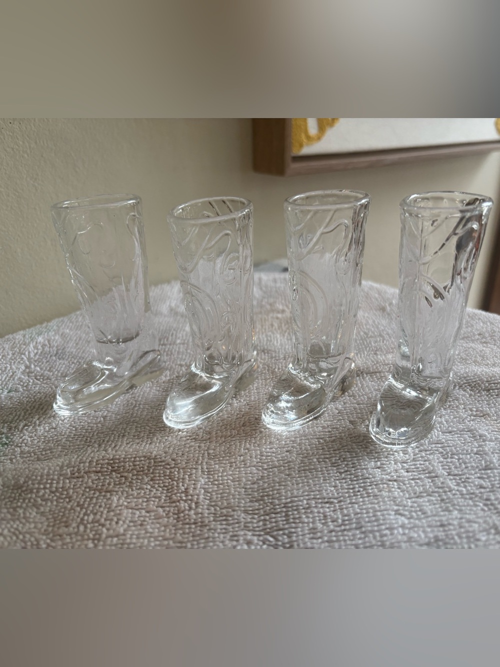 Set of 4 Vintage Circleware "Kick Back" Cowboy Boot Shot Glasses – Clear Glass